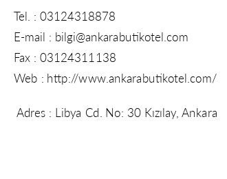 Ankara Butik Otel iletiim bilgileri